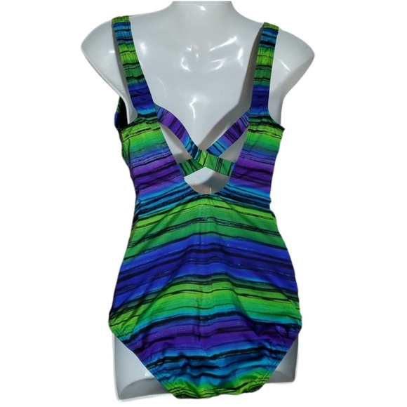 Vintage Longitude Swimsuit Blue/Green cross back. Size 10 - Picture 2 of 12
